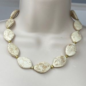 Handmade Necklace White Magnesite Oval Stones and Champagne Freshwater Pearls